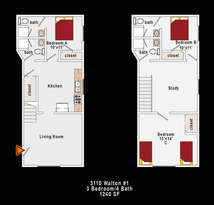 3110 Walton Ave., Los Angeles, California, 3 Bedrooms Bedrooms, ,4 BathroomsBathrooms,Apartment,For Rent,Walton Ave.,1017
